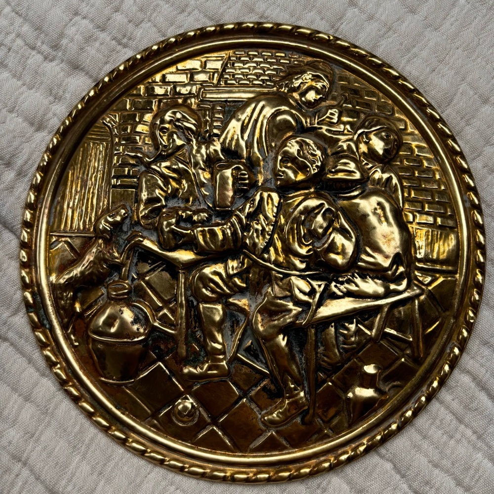 Embossed Brass Pub Scene Wall Hanging